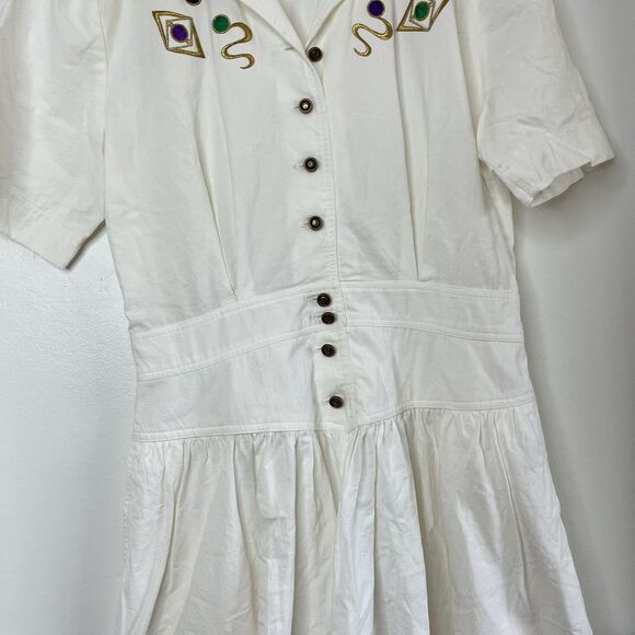 Vintage 80's Megan Moore Women's Embroidered White Dress fit L Western Retro - Picture 5 of 10